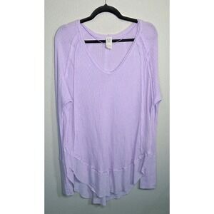 Free People We The Free Waffle Knit Top Women's Large Lavender Boho Oversized